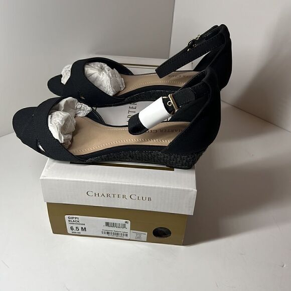 Charter Club Gippi Black Wedge Sandals size 6.5M - Picture 2 of 5